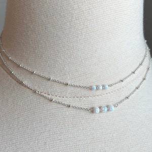 White Opal Necklace, Opal Dot Necklace, Tiny Opal Choker, Dainty Opal Choker, Opal Jewelry, Simple Silver Layering, Minimal Opal Choker