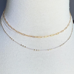 Dainty mixed metal necklace, Silver Gold Two Strand Necklace, Everyday Two Tone Jewelry, Simple Layering Necklace, Double Strand Mixed Metal