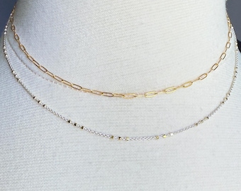 Two Toned Necklace, Mixed Metal Layering Jewelry, Sterling Silver and Gold Filled, 2 strand necklace, Double strand necklace