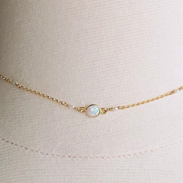 Gold Opal Necklace, White Opal Necklace, Dainty Opal Necklace, Minimalist Opal, White Opal Jewelry, Minimal Gold Choker, Dainty Opal Choker