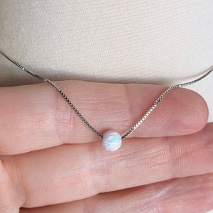 Opal Bead Necklace, White Opal Pendant, Minimalist Necklace, Dainty Opal Silver, Everyday Necklace, Opal Bead, Silver Chain, Opal Slider