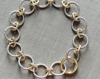 Mixed Metal Chain Bracelet, Silver & Gold Plated, Handmade