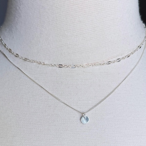 Double Strand Sterling Silver Necklace, Sterling Silver Layered Necklace, Dainty Round Disc Charm, Layering Necklace Gift for Her
