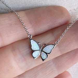 Butterfly Necklace, White Opal Necklace, Small Butterfly Necklace, Opal Necklace, Opal Butterfly Necklace, Dainty Butterfly