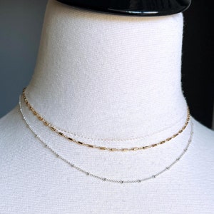 Dainty mixed metal necklace, Silver Gold Necklace, Everyday Two Tone Jewelry, Simple Layering Necklace, Double Strand Mixed Metal