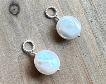Pearl Charm, White Coin Pearl Charm, White Pearl Dangle, Pearl Dangle, Pearl Sterling Silver, Pearl Jewelry
