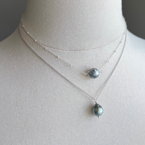 Tahitian Pearl Necklace, Genuine Tahitian Pearl Necklace, Real Tahitian Pearl, Big Pearl Necklace Silver, Pearl Pendant Necklace Silver