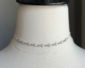 Opal Choker, White Opal Choker Sterling Silver, Opal Necklace Silver, Opal Jewelry, Dainty Opal Necklace, Minimalist Choker Silver