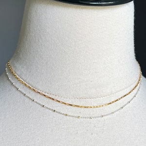 Dainty mixed metal necklace, Silver Gold Two Strand Necklace, Everyday Two Tone Jewelry, Simple Layering Necklace, Double Strand Mixed Metal