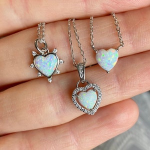 Dainty Opal Heart Necklace, Opal Jewelry, White Opal Heart Pendant, Opal Heart Pendant, Minimalist Opal Necklace, October Birthstone