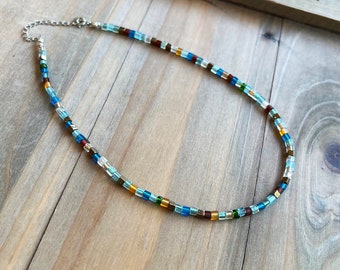 Dainty turquoise blue choker, Tiny Bead Choker Necklace, Summer Simple Choker, Minimal Choker, Blues Brown Dainty Choker, Tween Jewelry