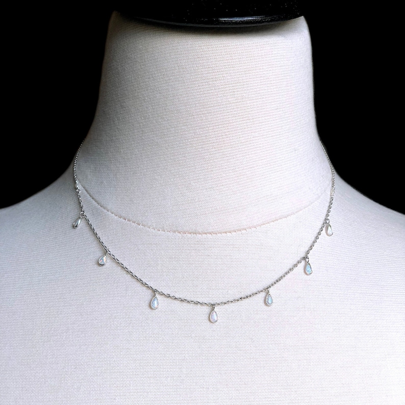 Dangle Necklace White Opal Necklace Minimalist Silver Dainty Opal Necklace White Opal Drop Sterling Silver Gift for Her Drop Necklace