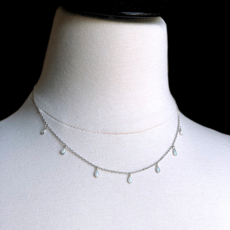 Dangle Necklace White Opal Necklace Minimalist Silver Dainty Opal Necklace White Opal Drop Sterling Silver Gift for Her Drop Necklace