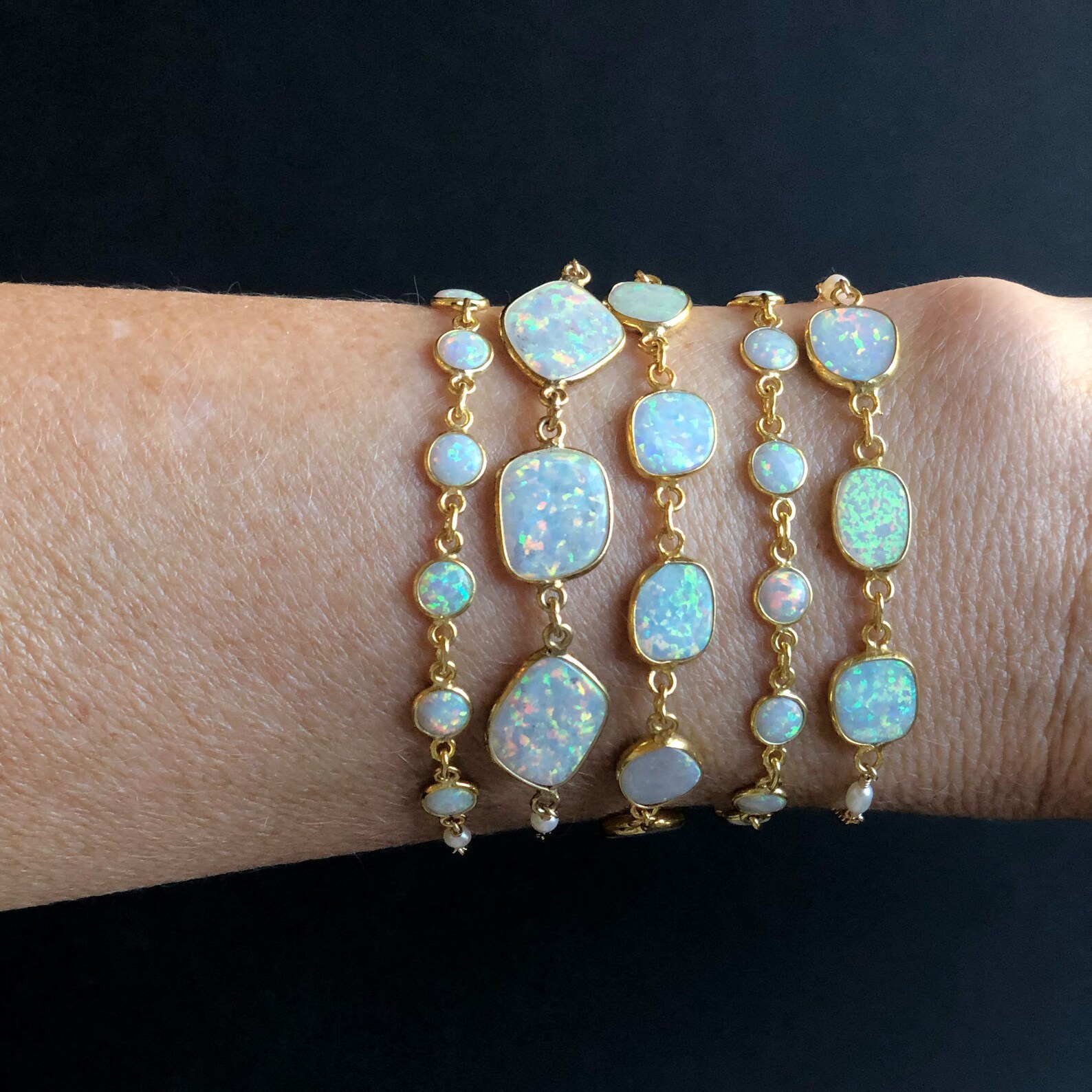 White Opal Bracelet Gold Opal Bracelet Gold Dainty Gold Etsy