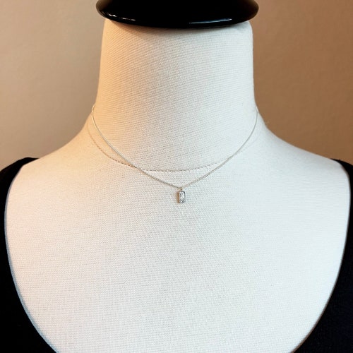 Dainty Sterling Silver Necklace, Tiny CZ Crystal Drop, Minimalist Layering Chain