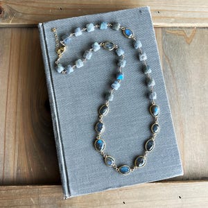 Labradorite Chain Necklace, Labradorite Necklace, Handmade Labradorite Jewelry, Labradorite Gemstone Necklace Gold, Gemstone Necklace Gold