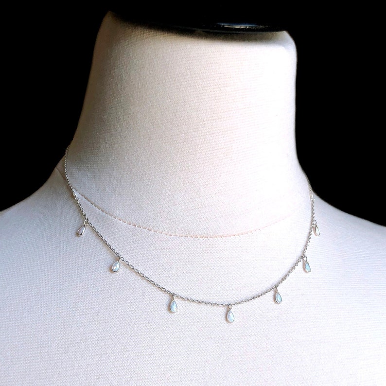 Dangle Necklace White Opal Necklace Minimalist Silver Dainty Opal Necklace White Opal Drop Sterling Silver Gift for Her Drop Necklace