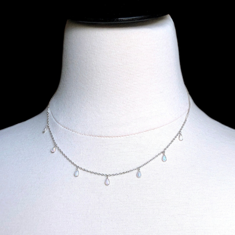 Dangle Necklace White Opal Necklace Minimalist Silver Dainty Opal Necklace White Opal Drop Sterling Silver Gift for Her Drop Necklace
