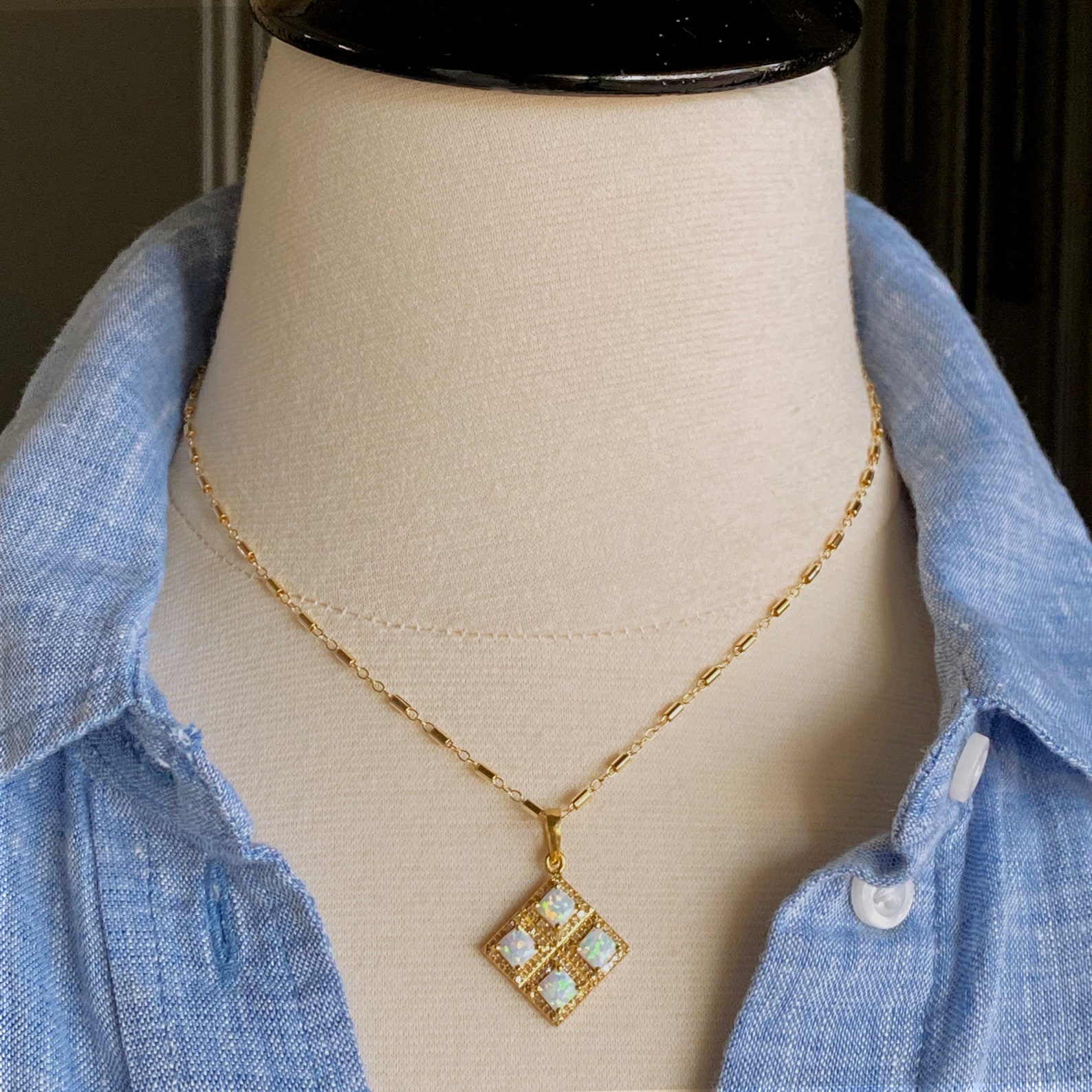 Opal Pendant White Opal Necklace Gold Opal Necklace Gold | Etsy