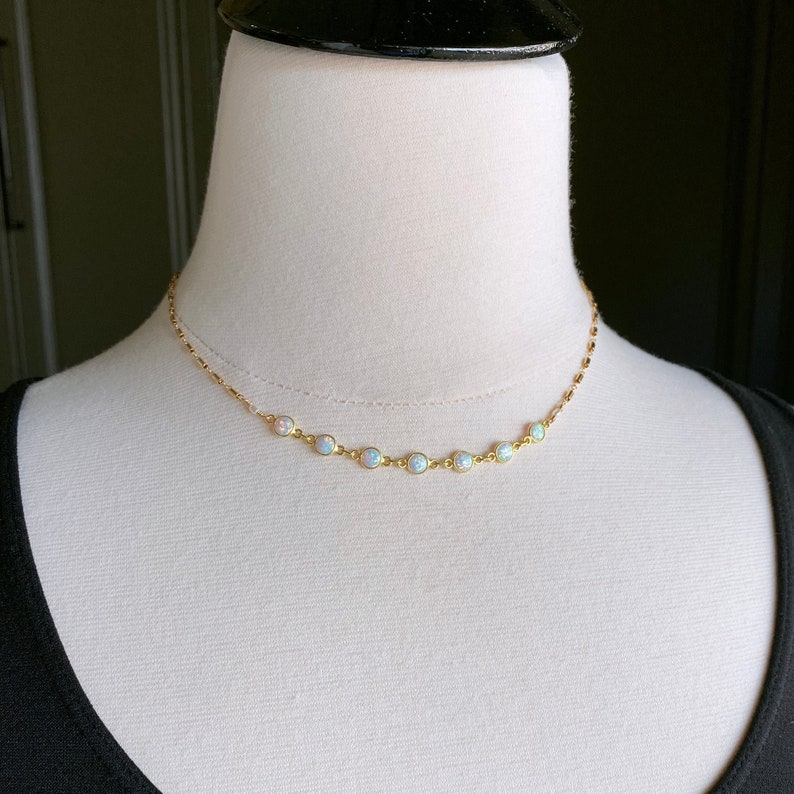 Opal Necklace, White Opal Jewelry, Opal Necklace Gold, Synthetic Opal Necklace, Minimal Necklace Gold, Dainty Opal Necklace image 1