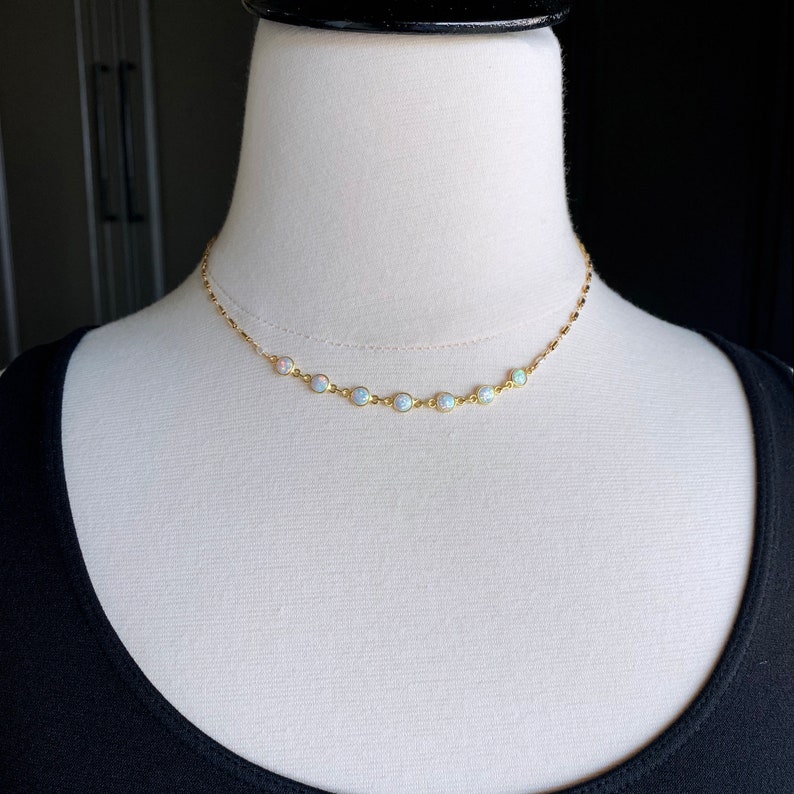 Opal Necklace, White Opal Jewelry, Opal Necklace Gold, Synthetic Opal Necklace, Minimal Necklace Gold, Dainty Opal Necklace image 2