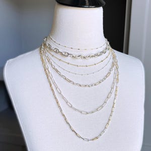Mixed metal necklace, Bright Sterling Silver and Gold Necklaces, Layering Chain Necklace, Everyday Two Tone Jewelry, Simple Layering Silver