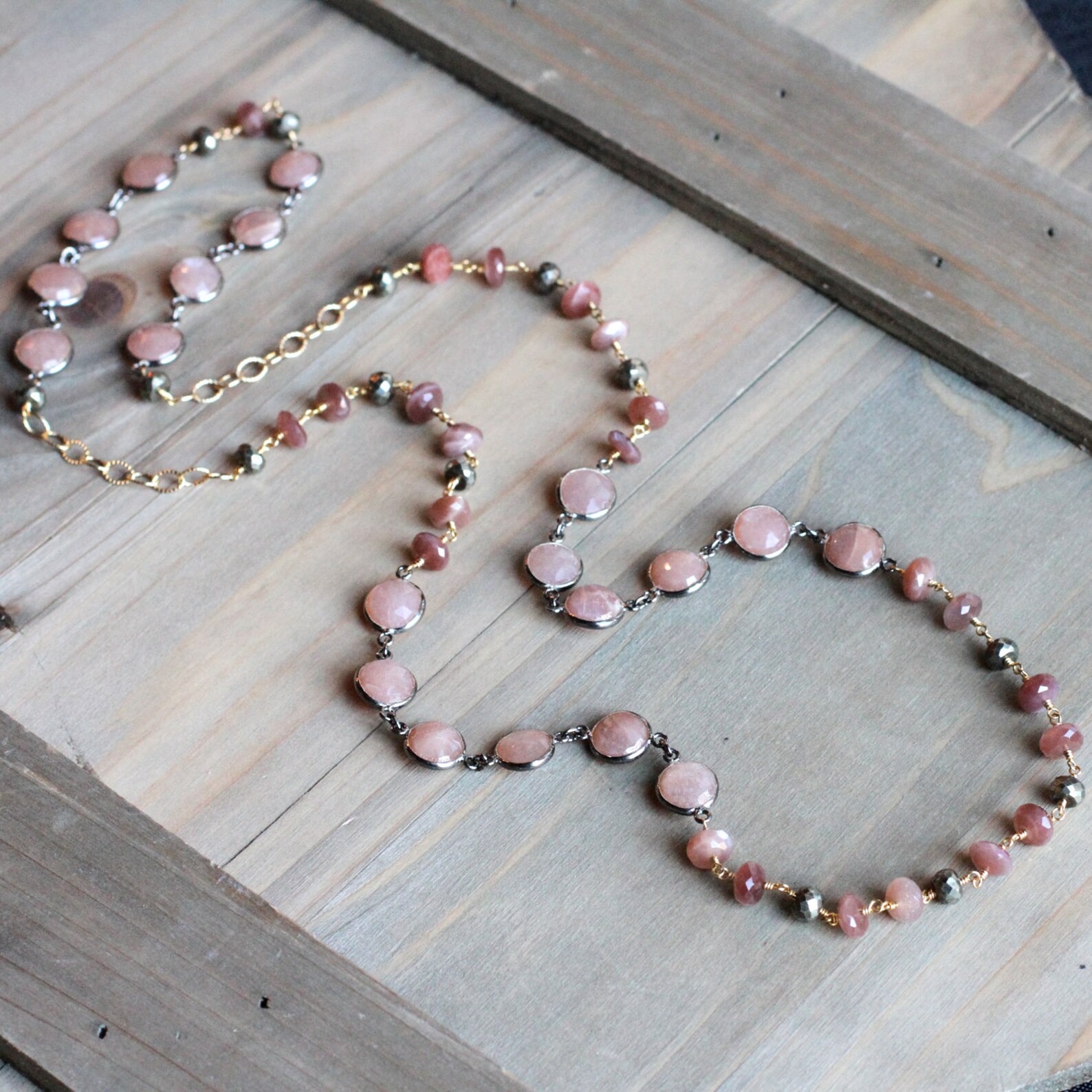 Peach Moonstone Double Pendant Necklace main image 0