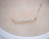 Rose Gold Bar Necklace - Clear Bead Necklace - Dainty Bar Necklace - Rose Gold Jewelry - Valentines Gift for Her - Dainty Necklace