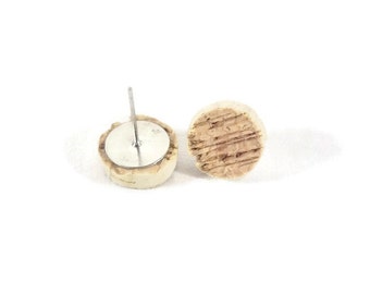 Personalized Cork Stud Earrings 11mm - Stud Earrings - Wine Cork Earrings - Bridesmaid Gift - Custom Color - Gift for Her