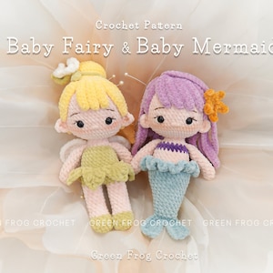 Bundle amigurumi crochet doll pattern: Baby Mermaid and Baby Fairy