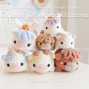 Bundle 3 in 1: Chubby Kuh, Chubby Highland Kuh, Chubby Einhorn-Muster, Keine nähen und niedrige nähen Muster