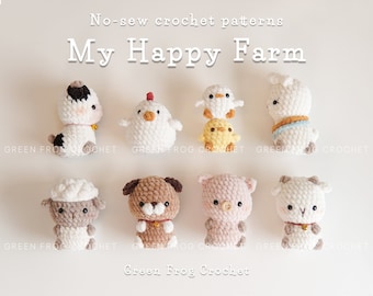 Lot de 7 animaux de la ferme, modèles au crochet amigurumi sans couture, modèles rapides et faciles