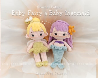 Lote patrón muñeco amigurumi crochet: Bebé Sirena y Bebé Hada