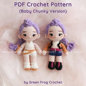 Pattern 2 in 1: Baby Purple Hair Kpop Girls Amigurumi Crochet Doll Pattern