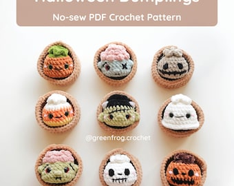 Halloween Dumplings No Sew Amigurumi Crochet Pattern Squishy Bao Bun Spooky Keychain PDF