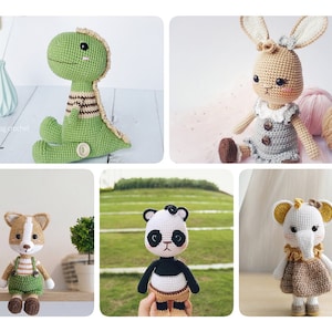 Amigurumi animal pattern bundle : Mr.T, panda, bunny, corgi and elephant
