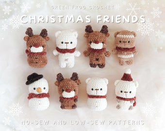 Paquete Amigos de Navidad, patrones de crochet amigurumi sin costura y con costura baja