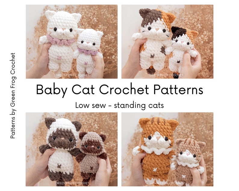 Bundle 12 in 1: no sew and low sew cat crochet patterns, little kitten amigurumi pattern, black and white cat, calico, tabby, Siamese cat image 5