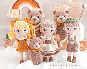 Paquet de crochet de modèle d'amigurumi Hansel, Gretel, Boucle d'or et trois ours