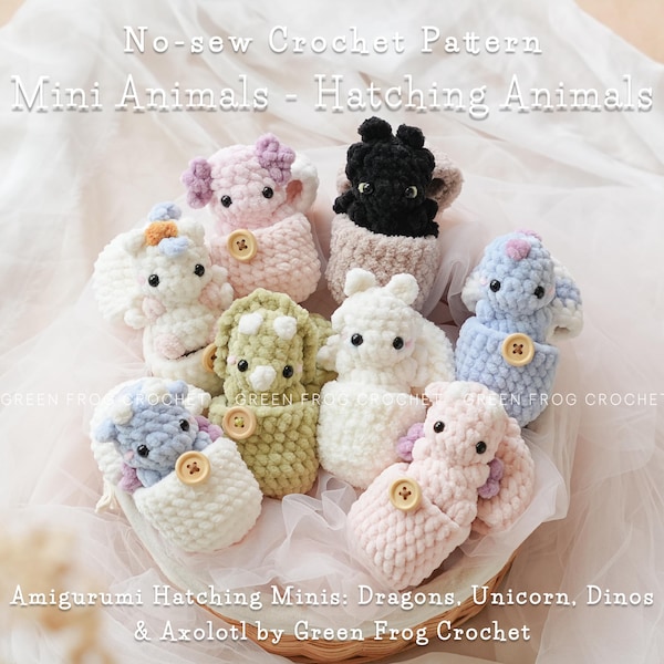 Mini draghi, uova di dinosauro drago che si schiudono, schemi amigurumi all'uncinetto senza cuciture Draghi, dinosauri, unicorni, axolotl