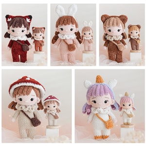 Bundle Patterns 5 in 1: Bambole Unicorno, Fungo, Volpe, Orso, Coniglio, schema amigurumi bambola uncinetto, PDF Schemi uncinetto