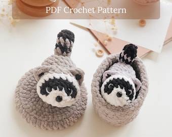 No Sew Jimothy The Short Spine Raccoon in Trash Can Crochet Amigurumi Pattern