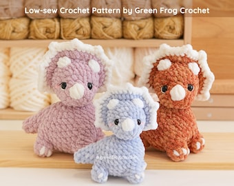 Baby Triceratops Dinosaur Low-Sew Crochet Pattern