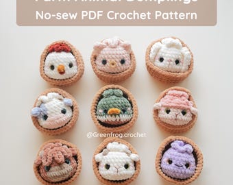 Modèles de crochet amigurumi sans couture d'animaux de la ferme en forme de raviolis, modèles de porte-clés bao moelleux