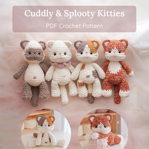 Gehaakte knuffel- en speelse katjes amigurumi, PDF-patroon met weinig naaiwerk, Reverie-collectie