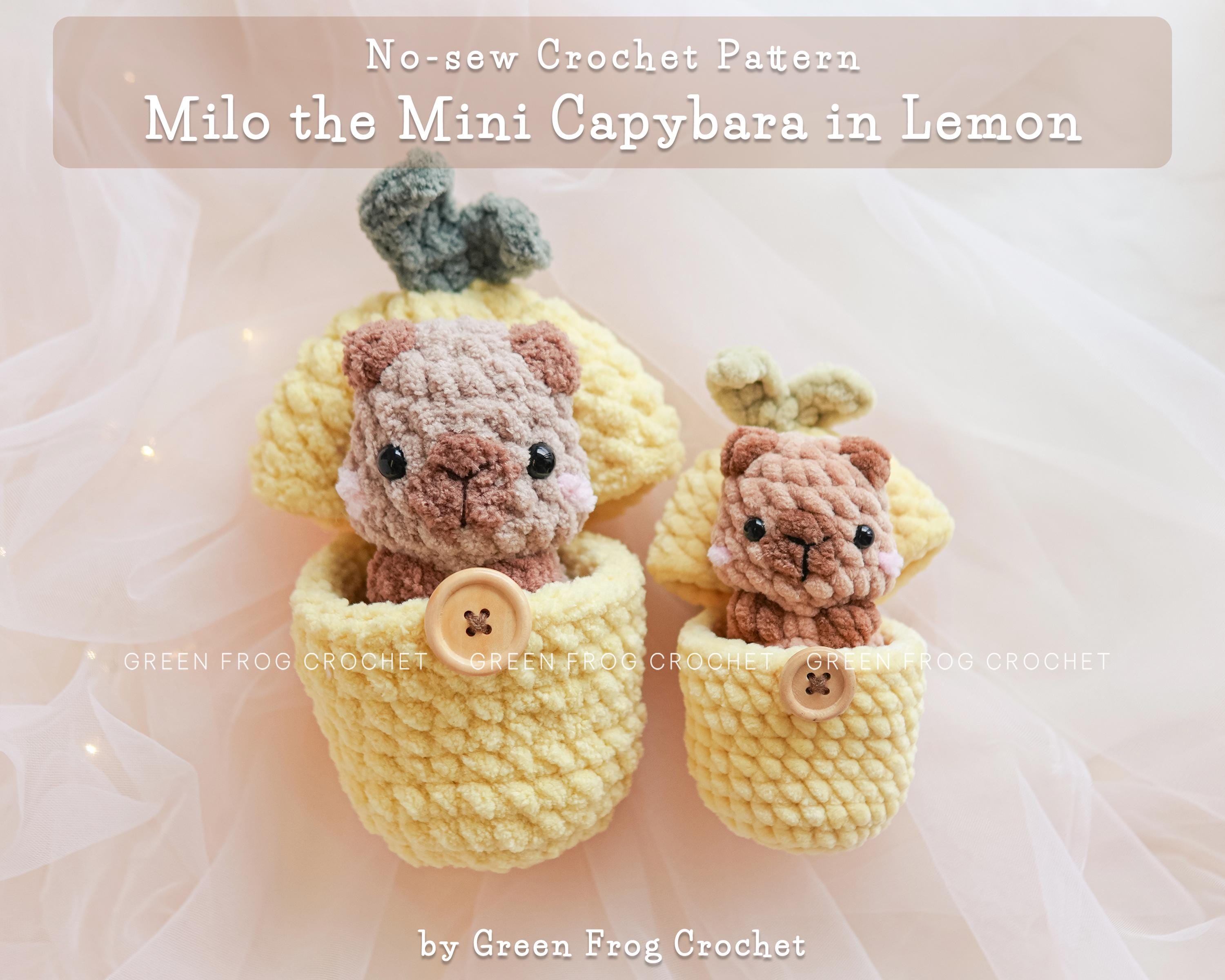 レモンのミニカピバラのミロ、縫わないあみぐるみかぎ針編みのパターン