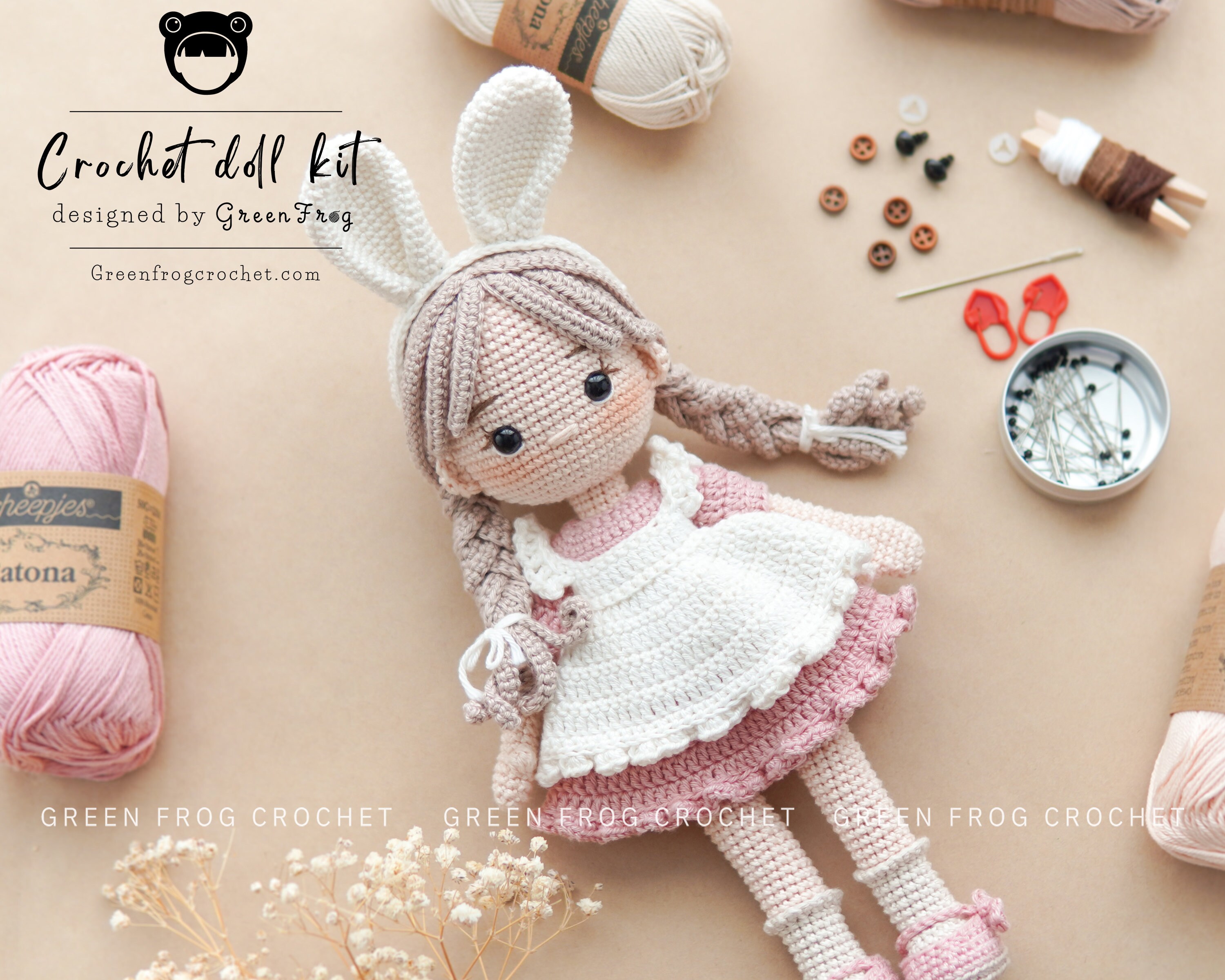 Crochet Kit With Yarn for Doll Rosie by Greenfrogcrochet