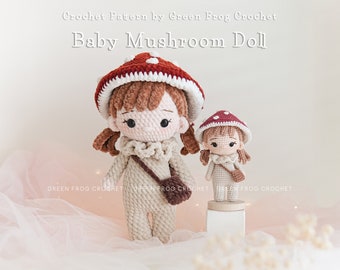Patrón muñeca Amigurumi crochet para Baby Mushroom Doll, Patrones de Ganchillo PDF
