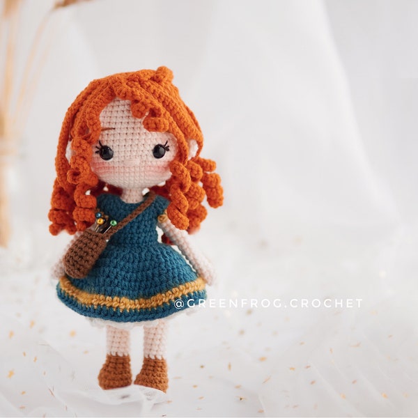 Poupée amigurumi au crochet pour princesse aux cheveux roux PDF en anglais (termes américains) Español Português(BR) Deutsche Français