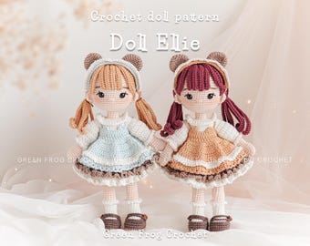 Amigurumi Crochet Doll PDF Pattern for Ellie with removeable clothes